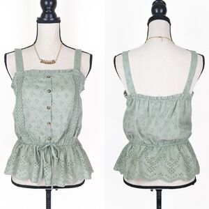 🦋LAST🦋 NWT Mine Eyelet Lace Tank Top, Light Olive, Size Medium
